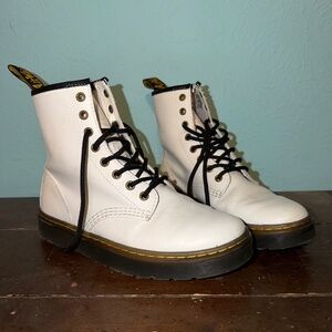 Dr. Martens Zavala Combat Boots White Leather Lace Up US Women’s Size 8